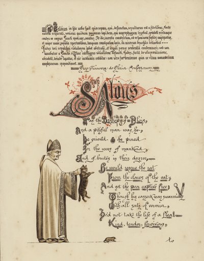 Poème illustré sur un saint et un évêque qui libéreraient un rat des mâchoires du chat - English School
