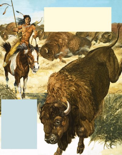 Indien chassant un bison - English School