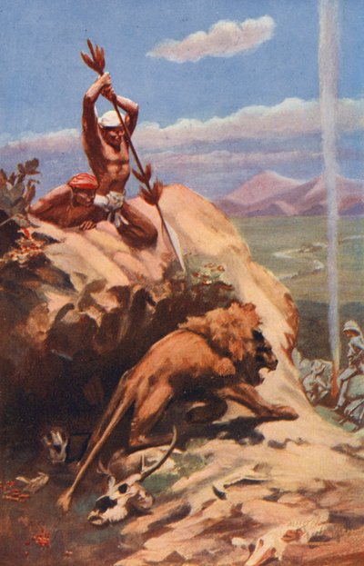 Homme indien transperçant un lion - English School