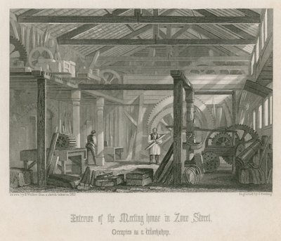 Intérieur de la maison de réunion de John Bunyan à Zoar Street, Gravel Lane, Southwark - English School