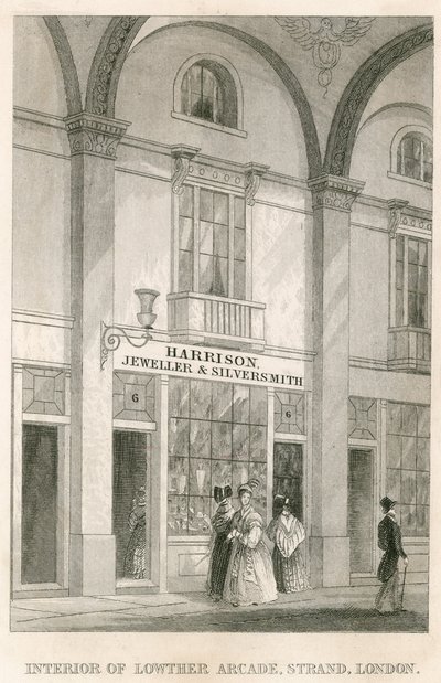 Intérieur de Lowther Arcade, Strand, Londres, avec Harrison, bijoutier et orfèvre - English School