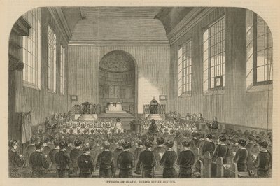 Intérieur de la chapelle pendant le service divin - English School