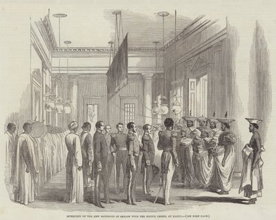 Entrevue du nouveau gouverneur de Ceylan avec les chefs natifs, à Kandy (gravure) - English School