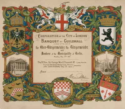 Invitation par la Corporation de Londres à un banquet au Guildhall, 24 mai 1909 - English School