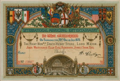 Invitation à un divertissement municipal international au Guildhall, Londres, le 29 juillet 1875 - English School