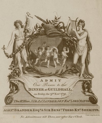 Invitation à un banquet au Guildhall, Londres, le 9 novembre 1792 - English School
