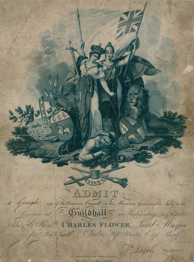 Invitation à un banquet au Guildhall, Londres, le 9 novembre 1808 - English School