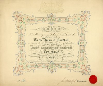 Invitation à un banquet au Guildhall, Londres, le 9 novembre 1847 - English School