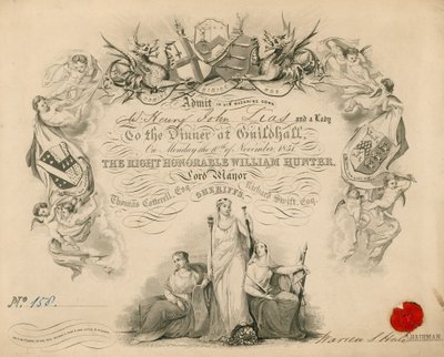 Invitation à un banquet au Guildhall, Londres, le 9 novembre 1851 - English School