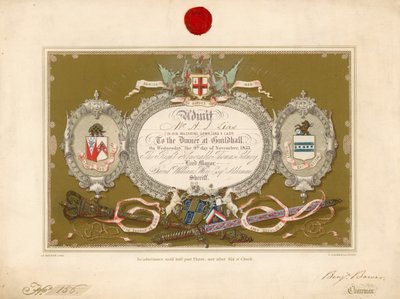 Invitation à un banquet au Guildhall, Londres, le 9 novembre 1853 - English School