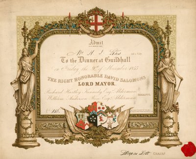 Invitation à un banquet au Guildhall, Londres, le 9 novembre 1855 - English School