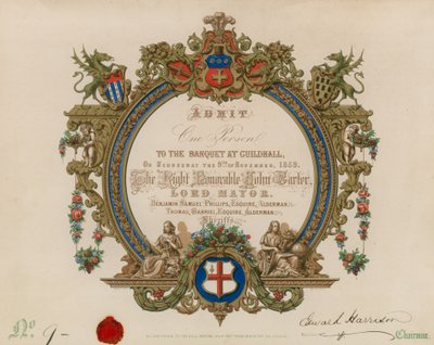 Invitation à un banquet au Guildhall, Londres, le 9 novembre 1859 - English School
