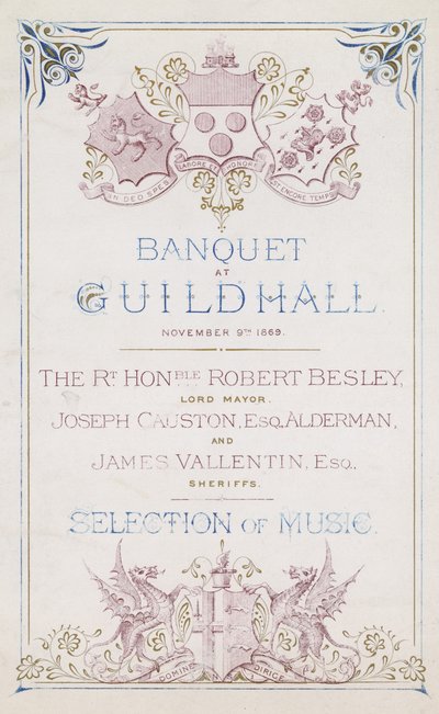 Invitation à un banquet au Guildhall, Londres, le 9 novembre 1869 - English School