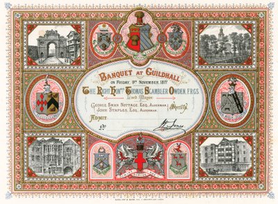 Invitation à un banquet au Guildhall, Londres, le 9 novembre 1877 - English School