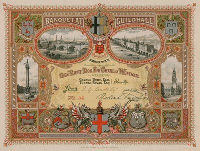 Invitation à un banquet au Guildhall, Londres, le 9 novembre 1878 - English School