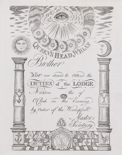 Invitation à assister à une réunion de la loge maçonnique à Wigan - English School