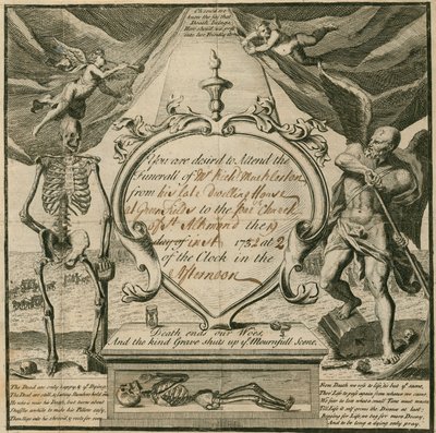 Invitation à assister aux funérailles de M. Richard Mackleston en 1732 - English School