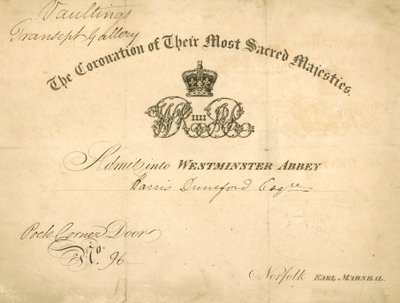 Invitation au couronnement du roi Guillaume IV et de la reine Adélaïde - English School
