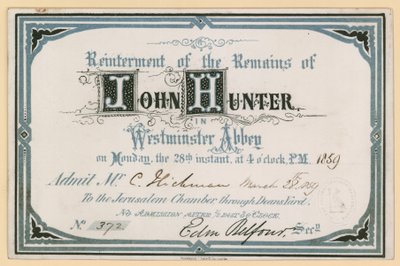 Invitation à la réinhumation des restes de John Hunter à l
