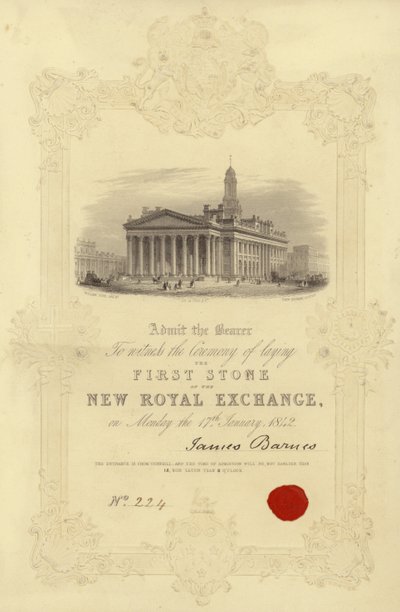 Invitation à la pose de la première pierre du New Royal Exchange - English School