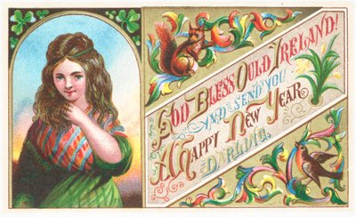Fille irlandaise souriante, Carte de Nouvel An - English School