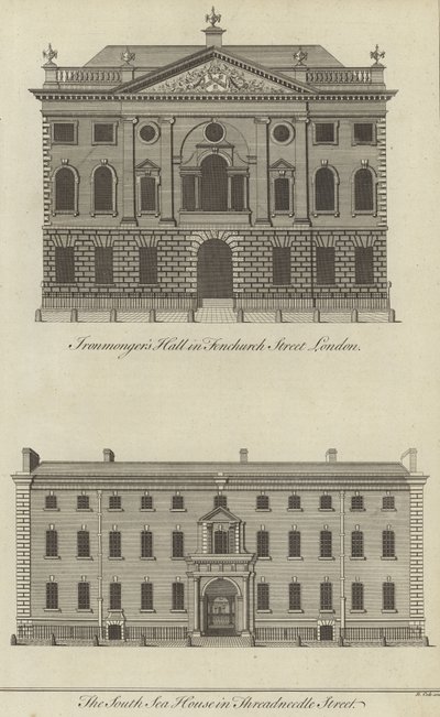 Ironmongers Hall, Fenchurch Street et South Sea House, Threadneedle Street, Londres - English School