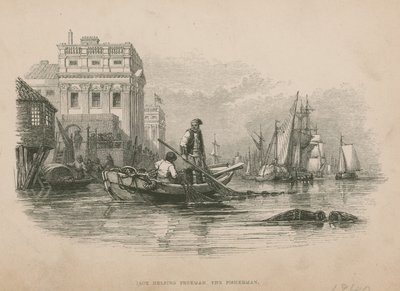 Jack aidant Freeman le Pêcheur ; illustration de Poor Jack par Frederick Marryat - English School