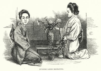 Dames japonaises décorant (gravure) - English School