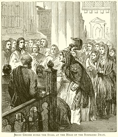 Jenny Geddes Lance le Tabouret à la Tête du Doyen en Surplis - English School