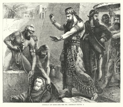 Jérémie descendu dans la fosse, Jérémie XXXVIII, 6 (gravure) - English School