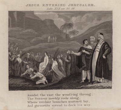 Jésus entrant à Jérusalem, Luc XIX, versets 35, 38 - English School