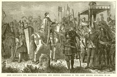 Le fils de Jean Hunyadi, Matthias Corvin, et Georges Podiebrad dans le camp devant Spielberg en 1468 - English School