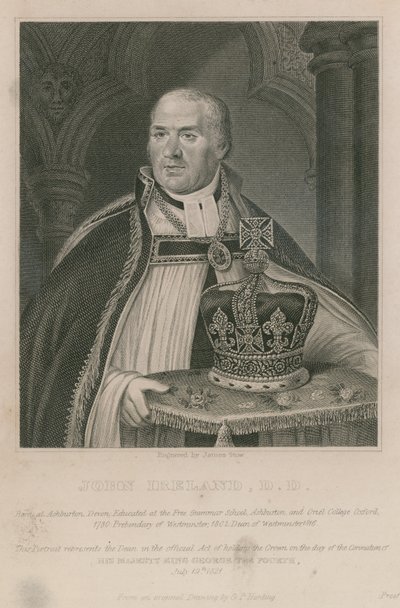 John Ireland, qui a tenu la couronne lors du Couronnement de Sa Majesté le Roi George IV - English School