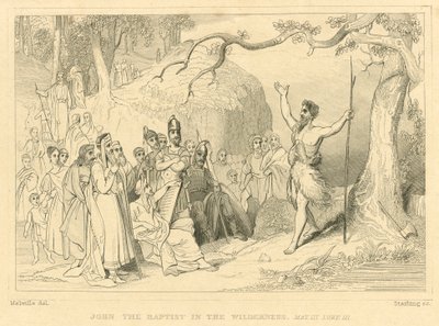 Jean-Baptiste dans le désert, Matthieu III, Luc III (gravure) - English School