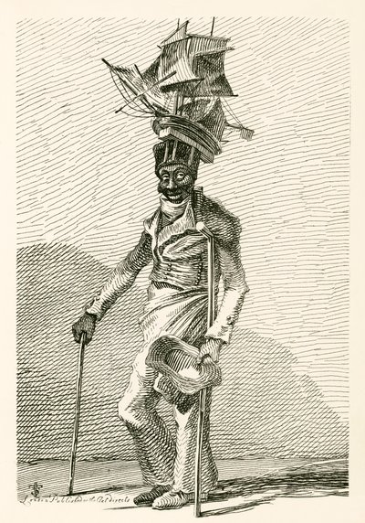 Joseph Johnson, un marin noir, avec un modèle du navire Nelson sur son chapeau - English School