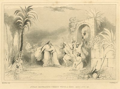 Judas trahissant le Christ par un baiser, Matthieu XXVI, 49 (gravure) - English School