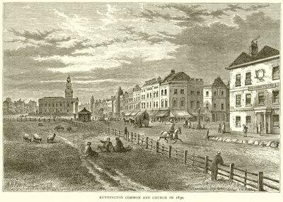 Kennington Common et Église en 1830 - English School