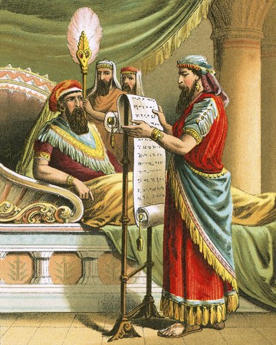Le roi Assuérus entend parler de Mardochée dans le livre des annales - English School