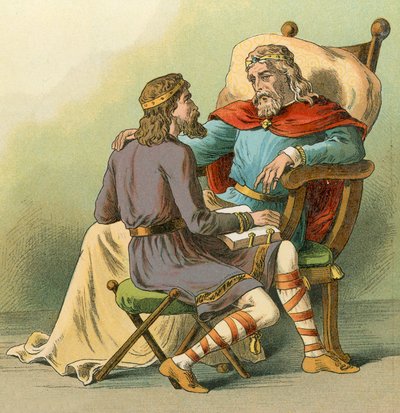 Le roi Alfred donnant des conseils à son fils - English School