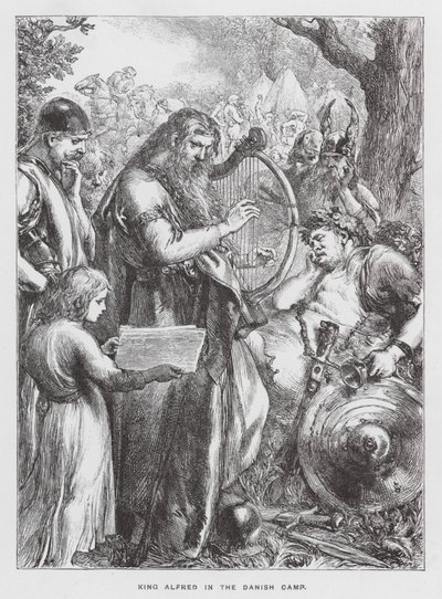 Le roi Alfred dans le camp danois (gravure) - English School