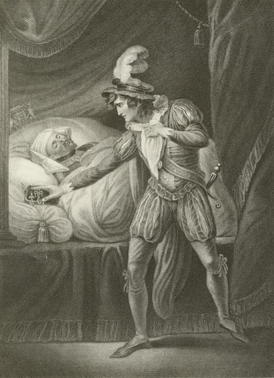 Le roi Henri IV et le jeune prince Hal, sur le point de prendre sa couronne - English School