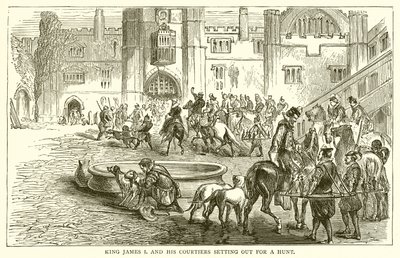 Le roi Jacques Ier et ses courtisans partant pour une chasse - English School