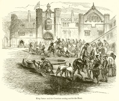 Le roi Jacques et ses courtisans partant pour la chasse - English School