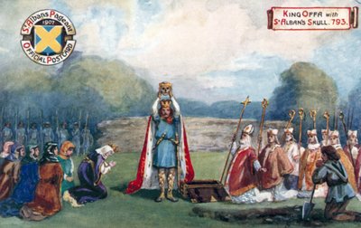 Le roi Offa avec le crâne de Saint Albans, 793 - English School