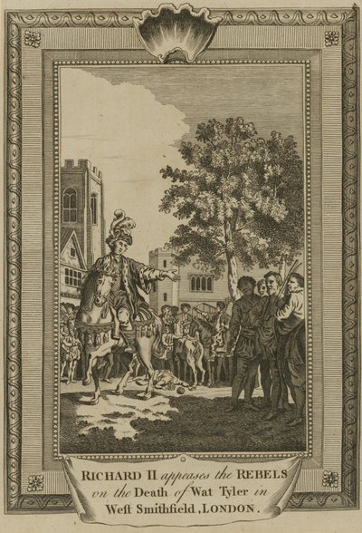 Le roi Richard II apaise les rebelles à la mort de Wat Tyler à West Smithfield, Londres - English School