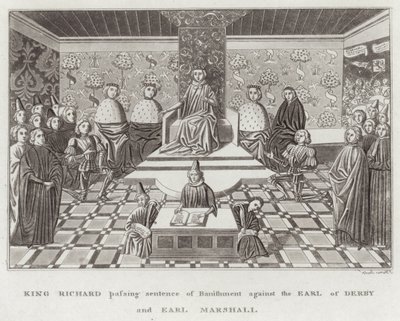 Le roi Richard prononce la sentence de bannissement contre le comte de Derby et le comte maréchal - English School
