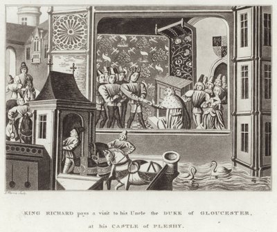 Le roi Richard rend visite à son oncle le duc de Gloucester, à son château de Pleshy - English School
