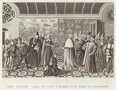Le roi Richard abdique sa couronne et son royaume au duc de Lancastre - English School