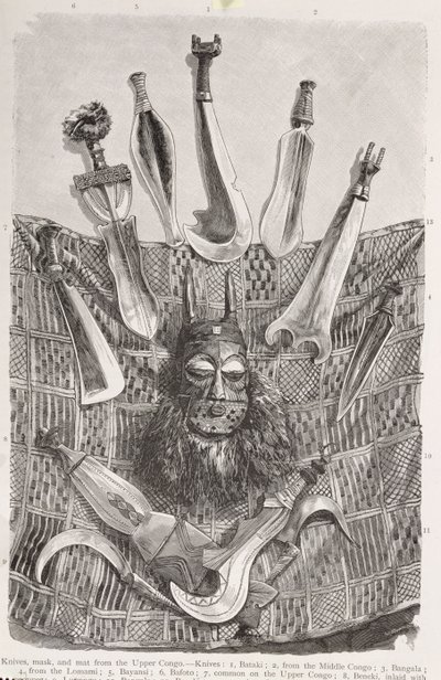 Couteaux, masque et natte du Haut Congo, de 