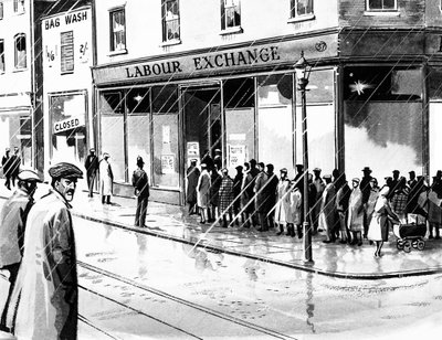 Bourse du travail au Royaume-Uni neuf mois après le krach de Wall Street de 1929 - English School